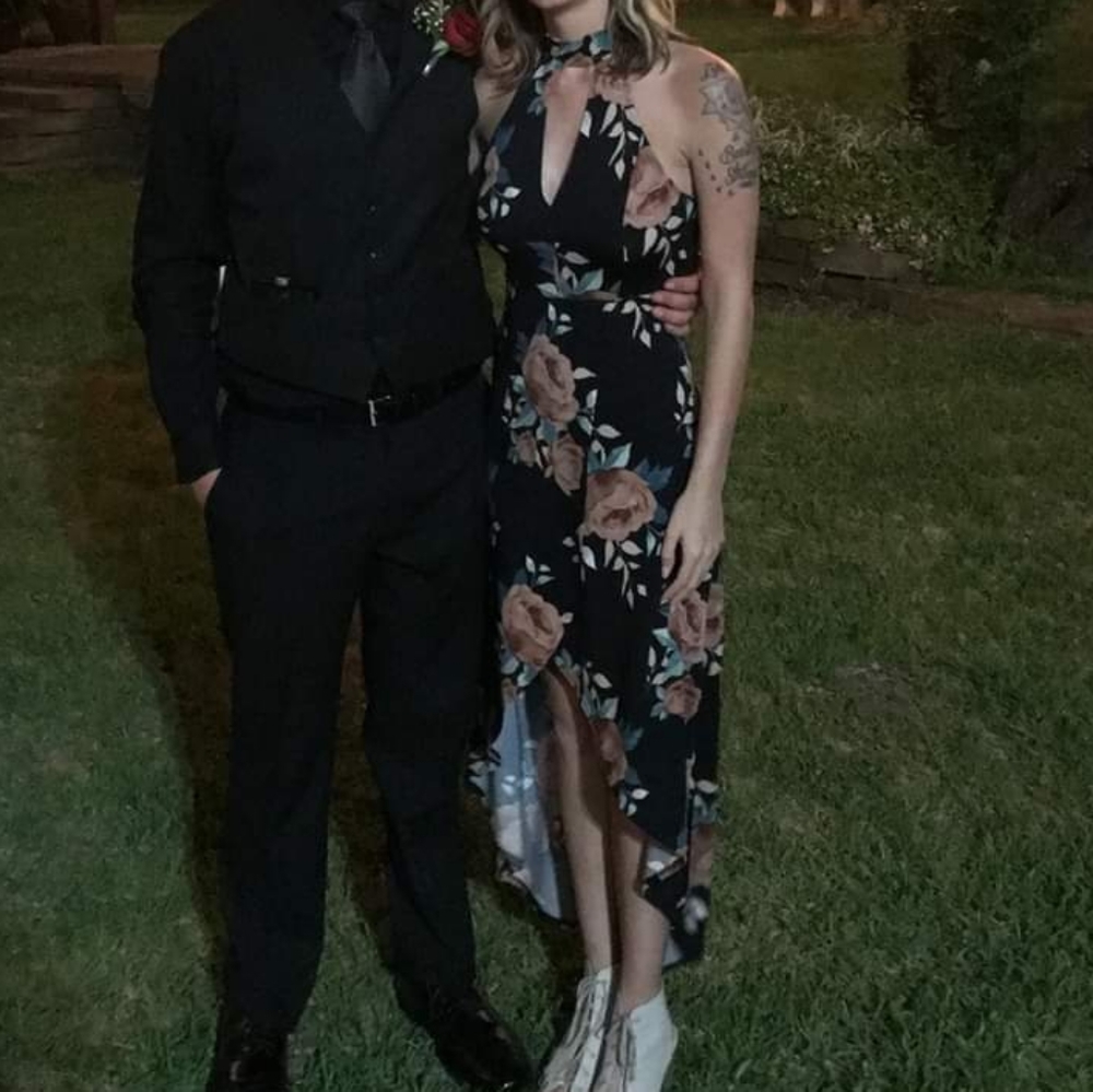 Black Nude Floral Hi Low Halter Dress Small